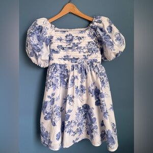 Abercrombie Kids Girls Blue White Floral Dress Easter Puff Sleeve Smocking 7/8